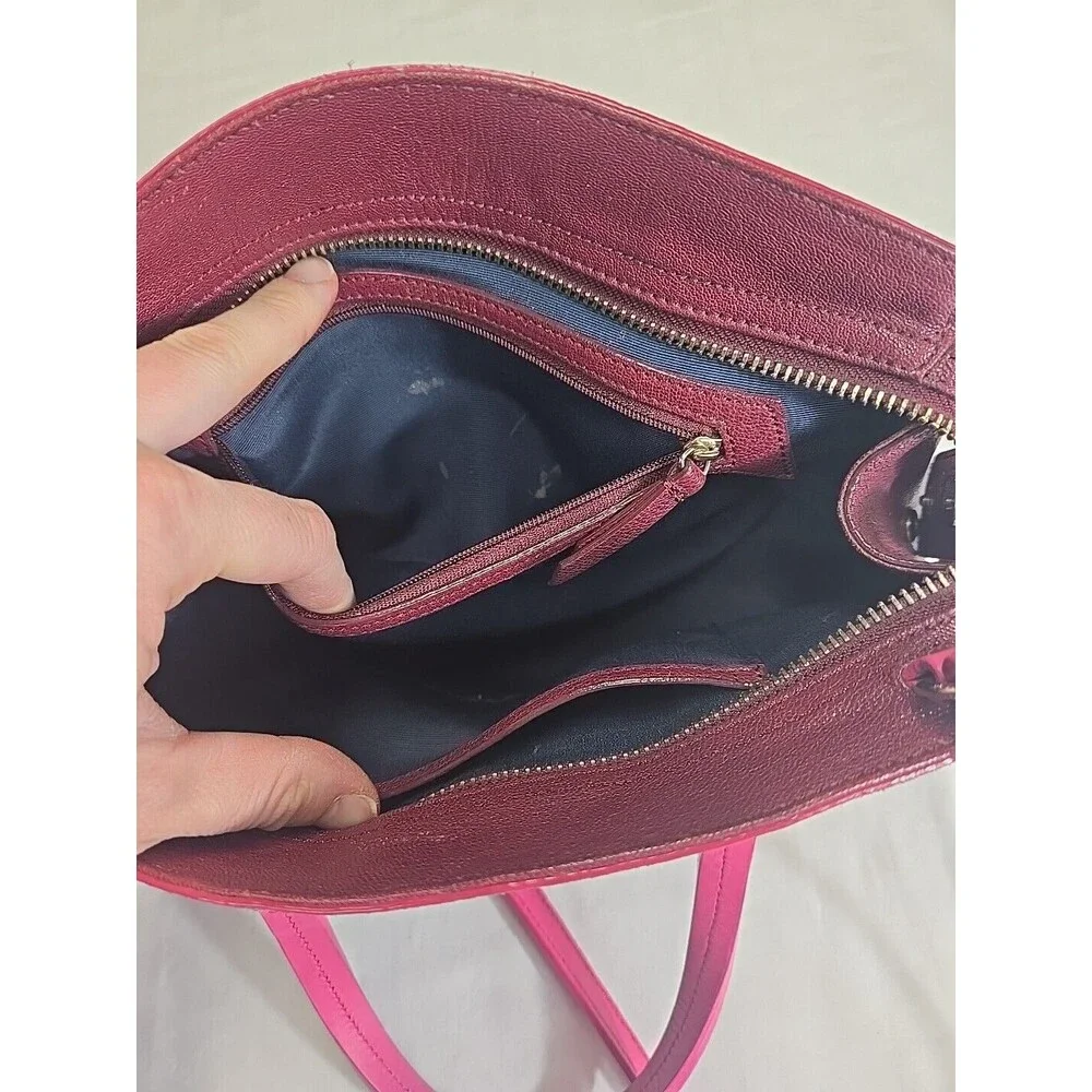 Cole Haan LINLEY Magenta Suede Leather Small Satchel Bag Purse Pink Gold Hardwar